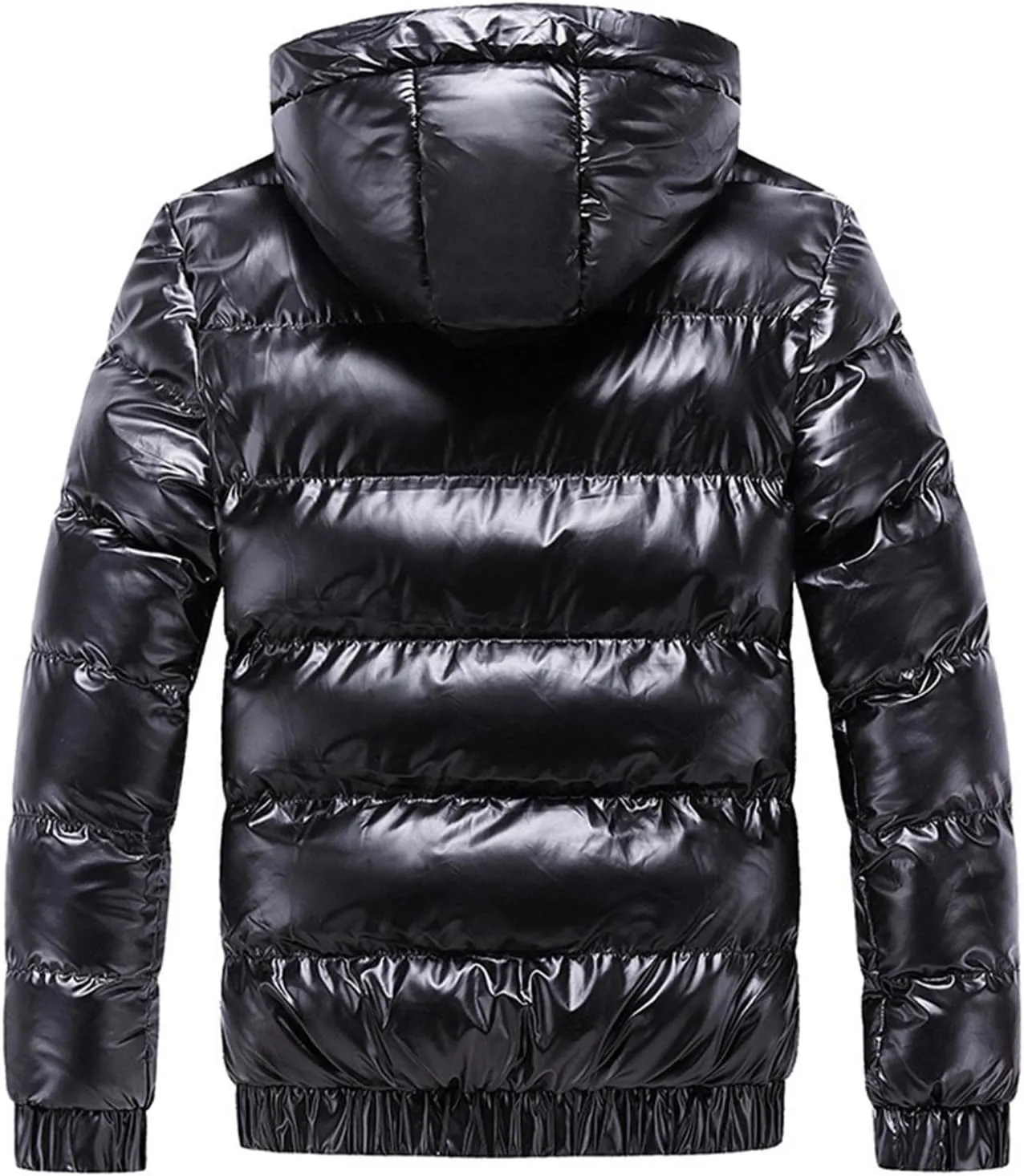 Saohuo Winter Puffer Jacket for Men Warm Thicken Shiny Zip Down Jackets with Detachable Hood Bubble Overcoat Outerwear