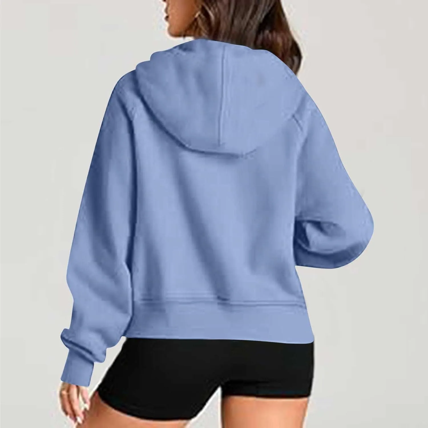 SEAOPEN Half Zip Sweatshirts Women Cropped Hoodies Long Sleeve Drawstring Pullover Top Fall Fleece Jackets with Pocket