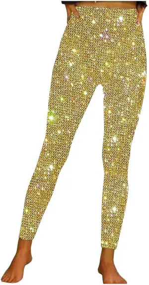 Sequin Print Pants Women Fashion Y2K Yoga Workout Leggings Stretch High Waisted Elastic Streetwear Cozy Lounge Slacks
