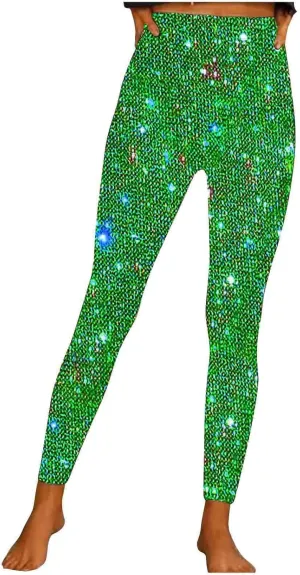 Sequin Print Pants Women Fashion Y2K Yoga Workout Leggings Stretch High Waisted Elastic Streetwear Cozy Lounge Slacks