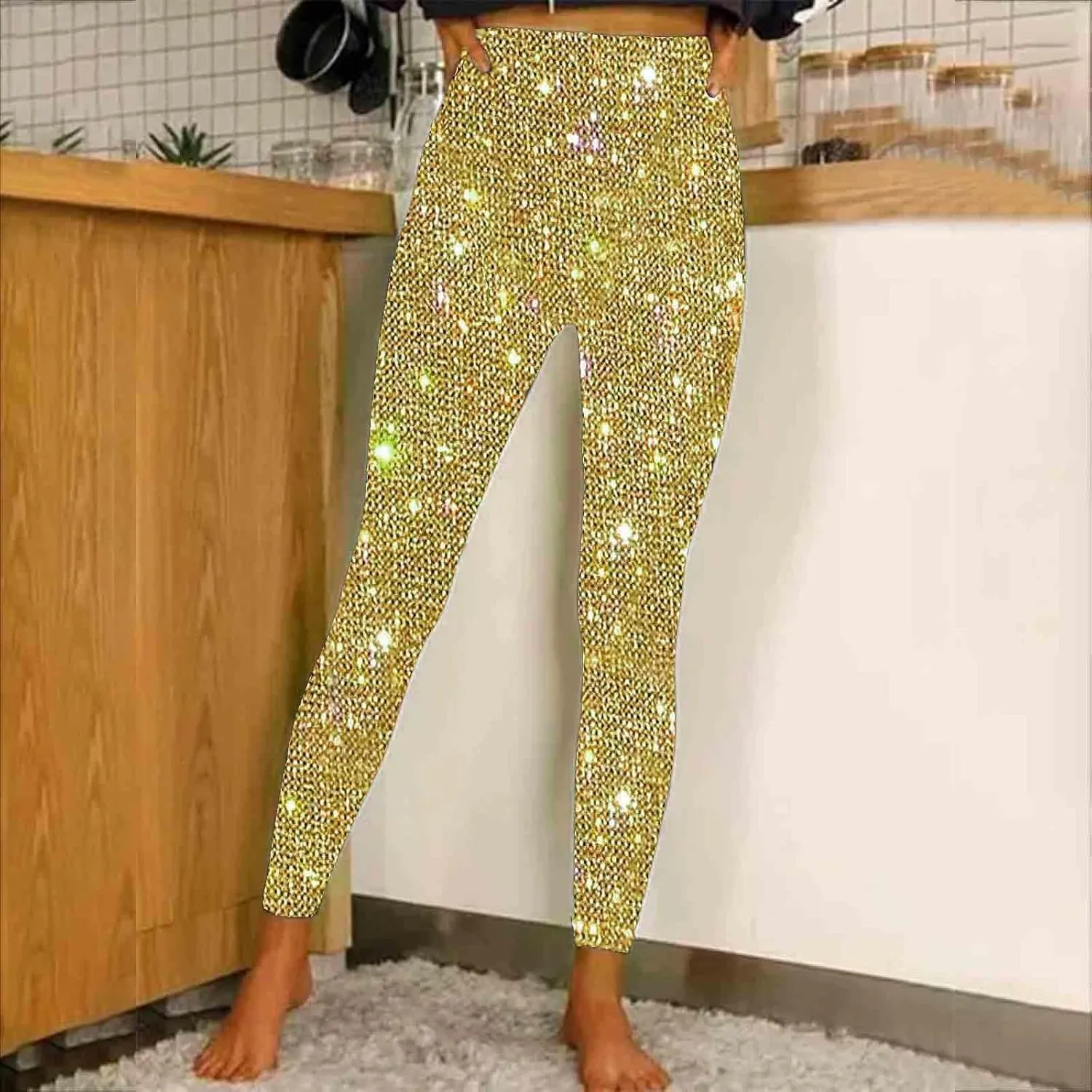 Sequin Print Pants Women Fashion Y2K Yoga Workout Leggings Stretch High Waisted Elastic Streetwear Cozy Lounge Slacks