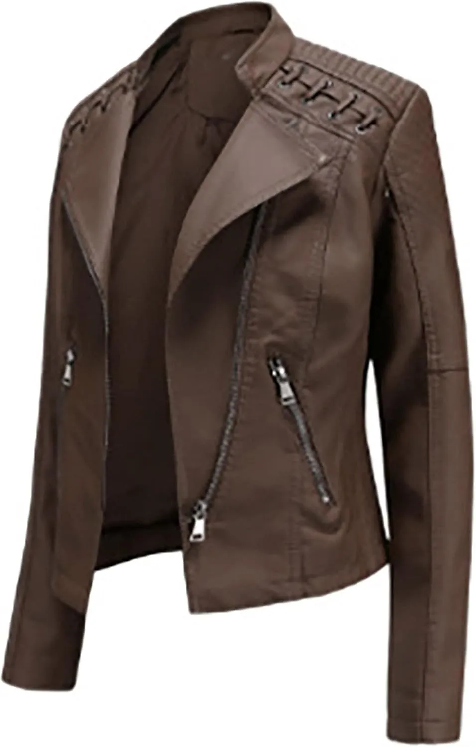 SGASY Women's Faux Leather Motorcycle Jacket Trendy Fall Clothes Oversized Zip Up Winter Coat Outerwear