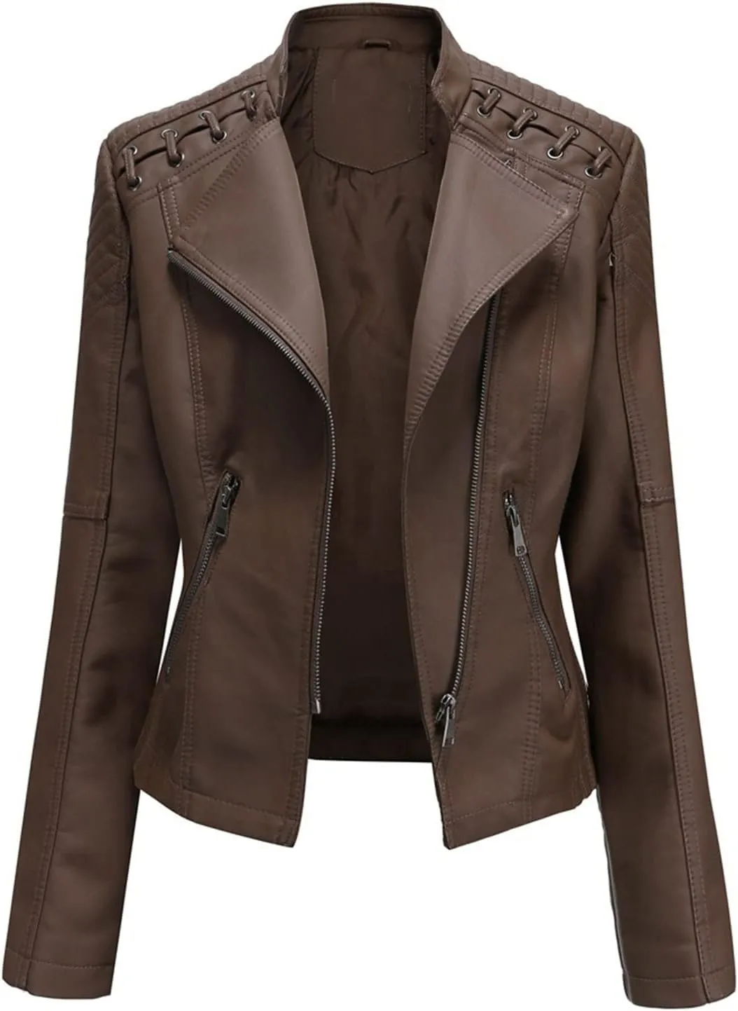 SGASY Women's Faux Leather Motorcycle Jacket Trendy Fall Clothes Oversized Zip Up Winter Coat Outerwear