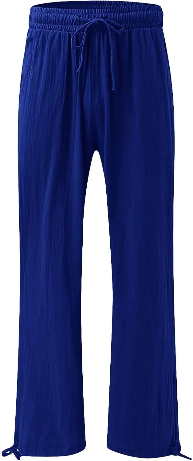 SHAOBGE Women Linen Palazzo Pants Summer Boho Wide Leg High Waist Casual Lounge Pant Trousers with Pockets