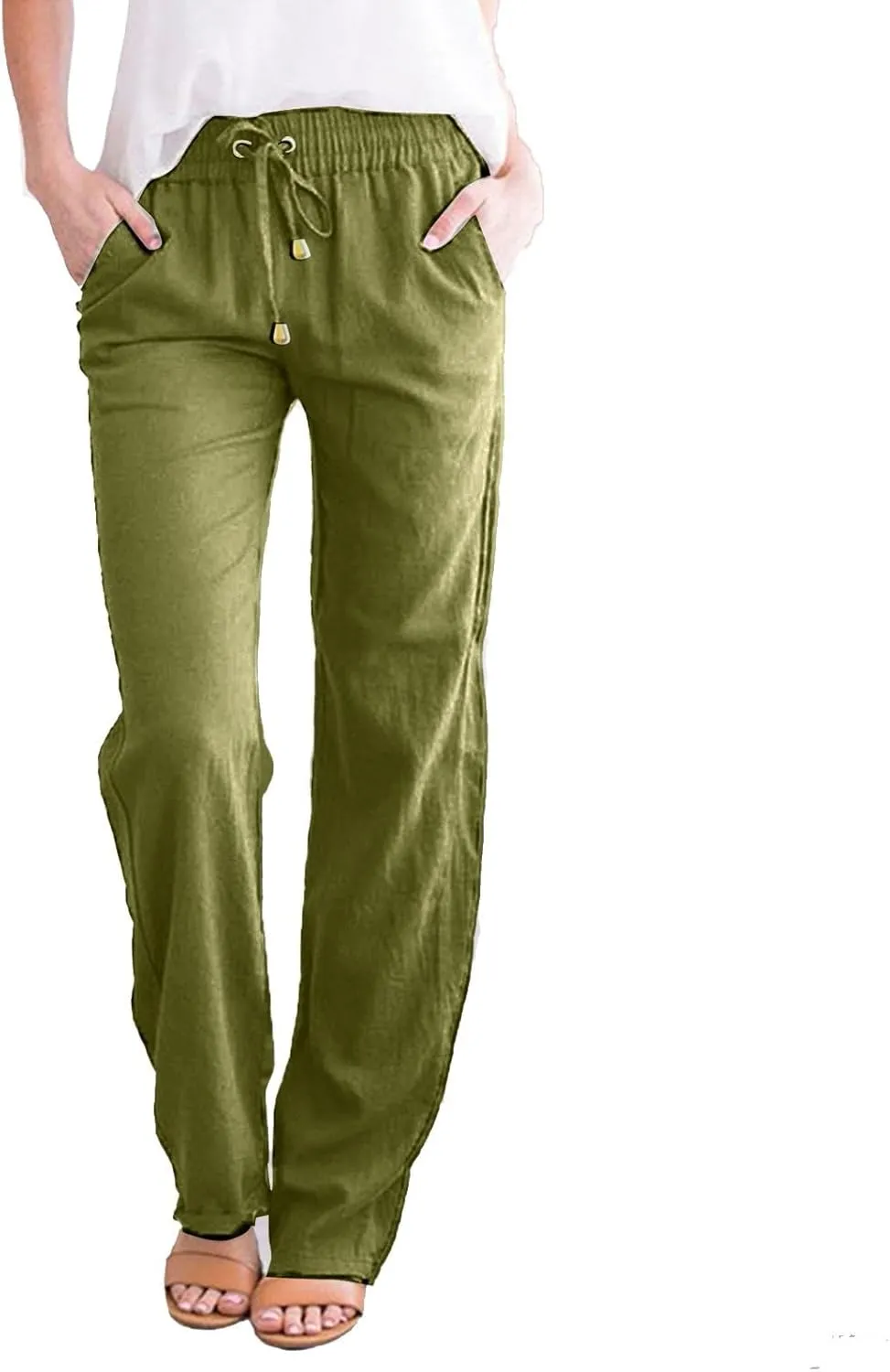 SHAOBGE Womens Casual Pants Straight Leg Drawstring Elastic High Waist Loose Comfy Trousers with Pockets Trendy Pants 2024