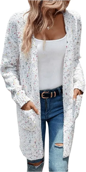 SHENHE Women's Open Front Colorful Chunky Knit Long Cardigan Sweater Coat with Pockets