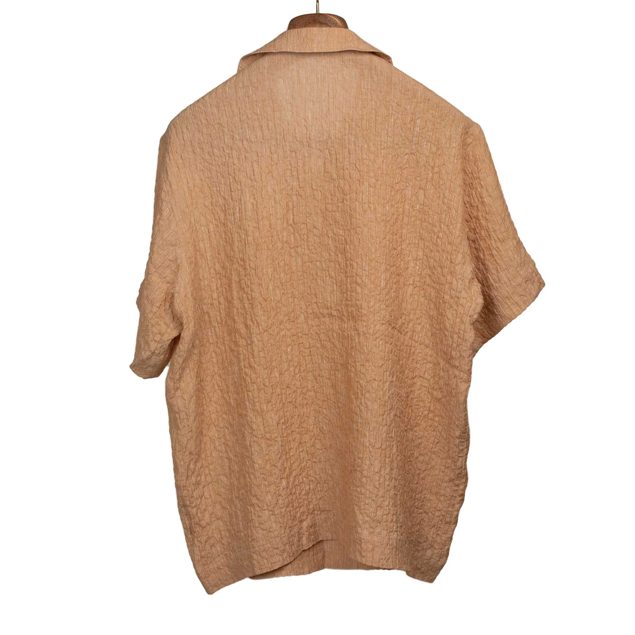 Short sleeve shirt in peach linen and rayon gauze