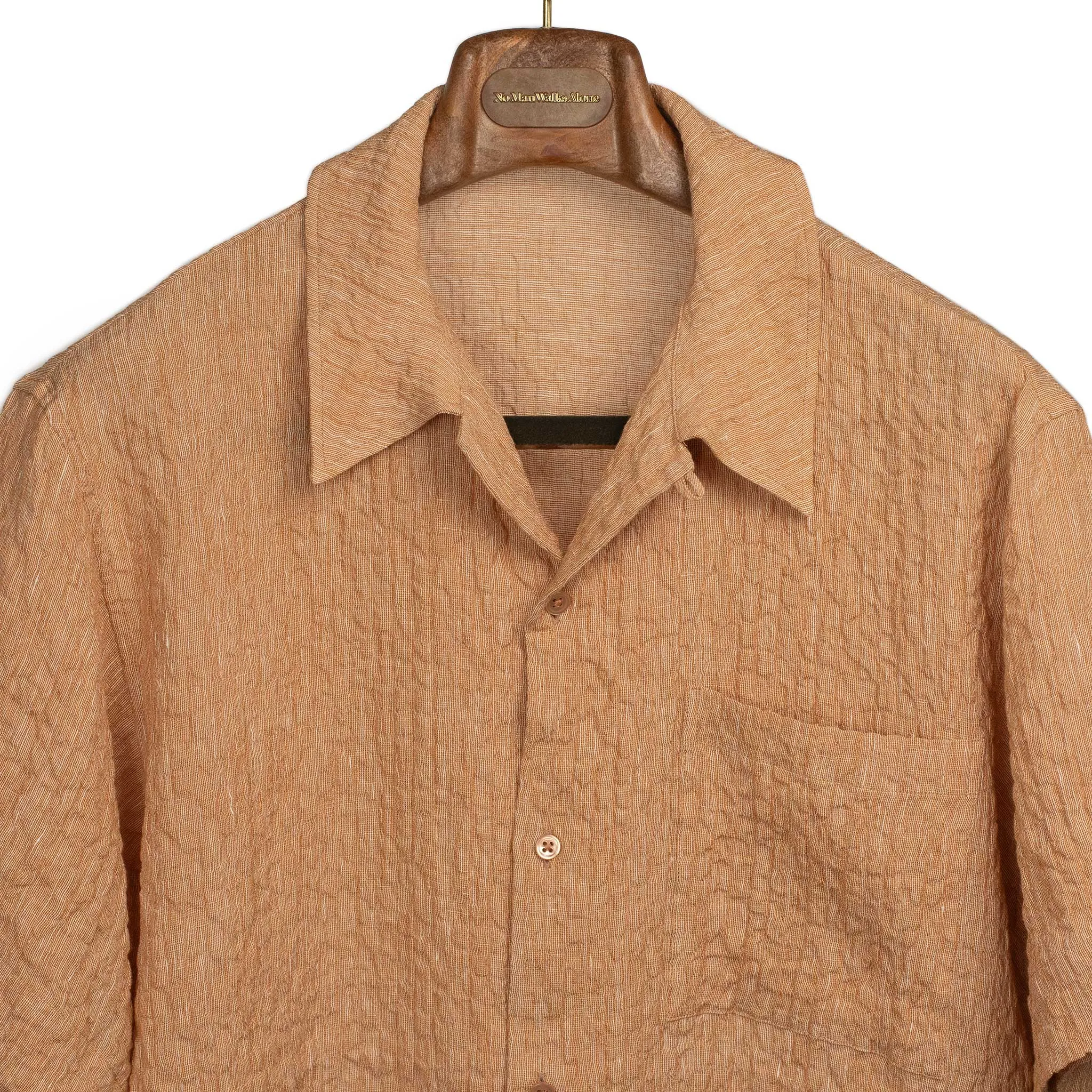Short sleeve shirt in peach linen and rayon gauze
