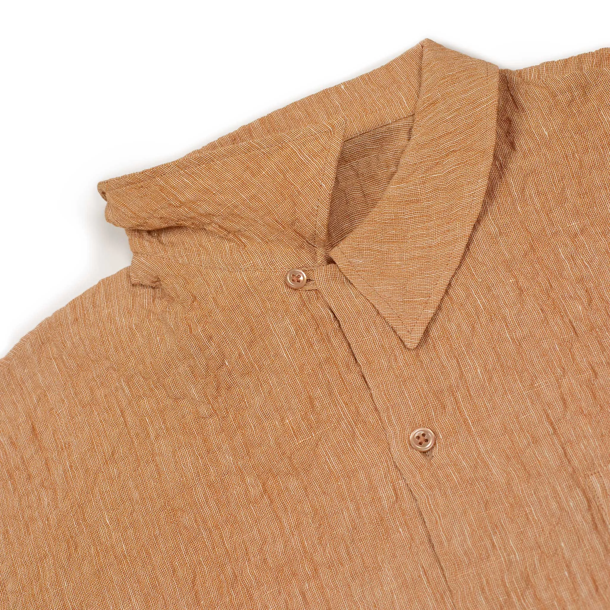 Short sleeve shirt in peach linen and rayon gauze