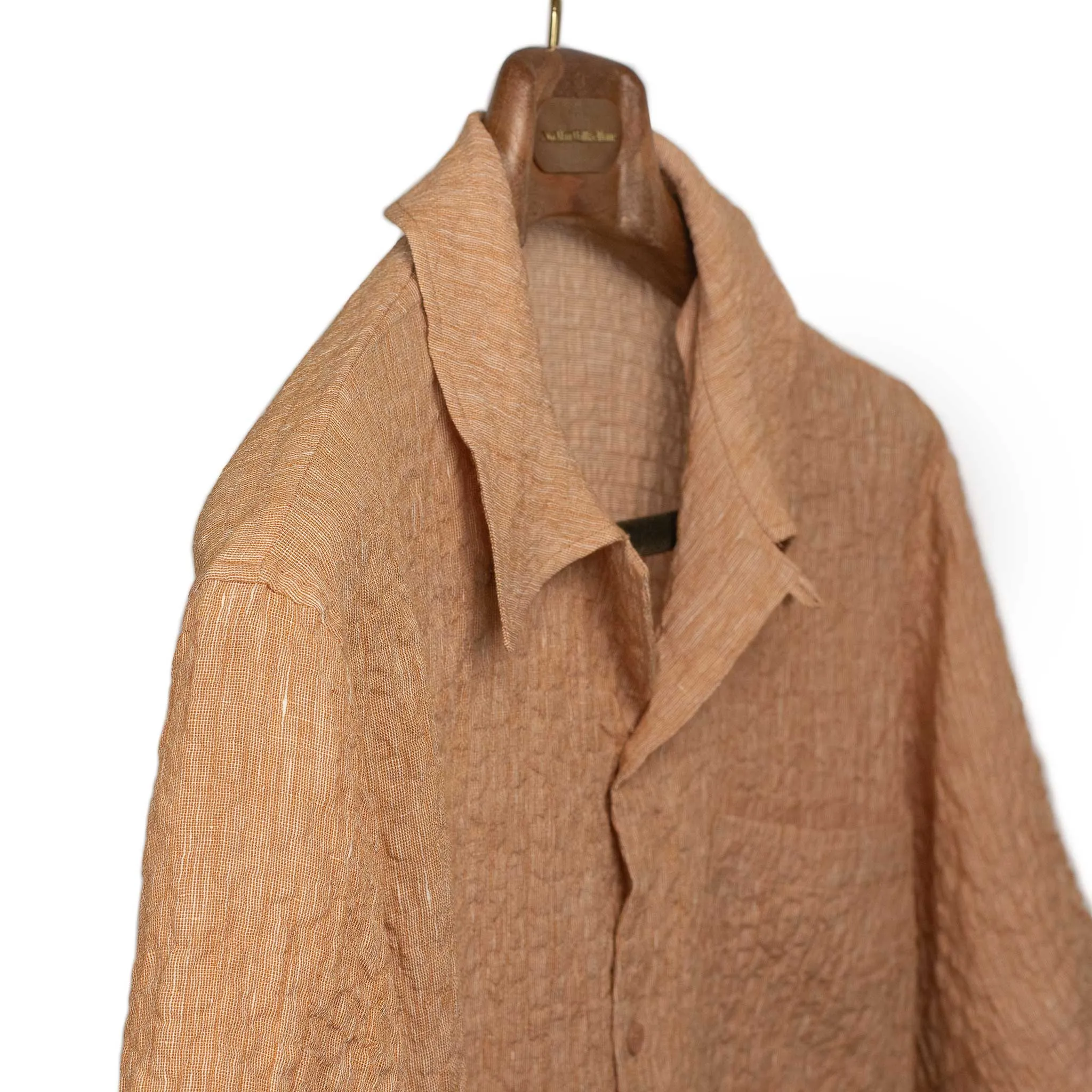 Short sleeve shirt in peach linen and rayon gauze