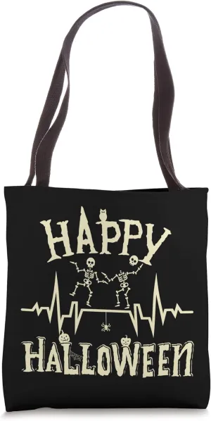 Skeleton Heartbeat Happy Halloween T-Shirt Doctor or Nurse Tote Bag