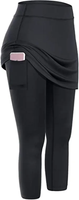 Skirted Legging for Women, Capris Legging with Skirt Workout Skirts with Pockets Yoga Pants Tennis Apparel
