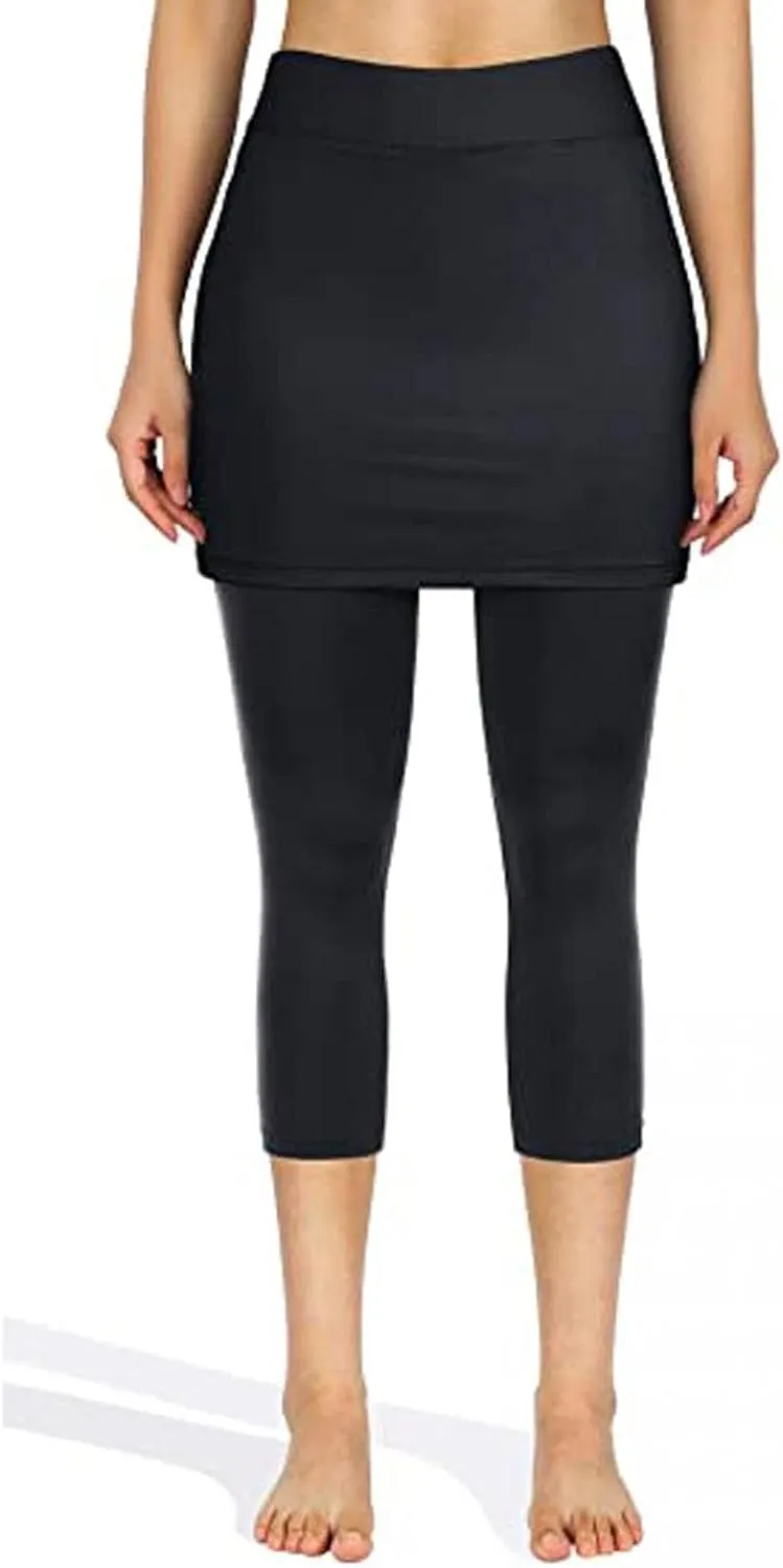 Skirted Legging for Women, Capris Legging with Skirt Workout Skirts with Pockets Yoga Pants Tennis Apparel
