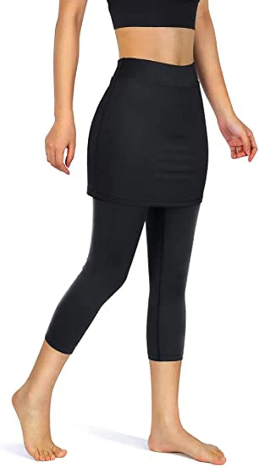 Skirted Legging for Women, Capris Legging with Skirt Workout Skirts with Pockets Yoga Pants Tennis Apparel