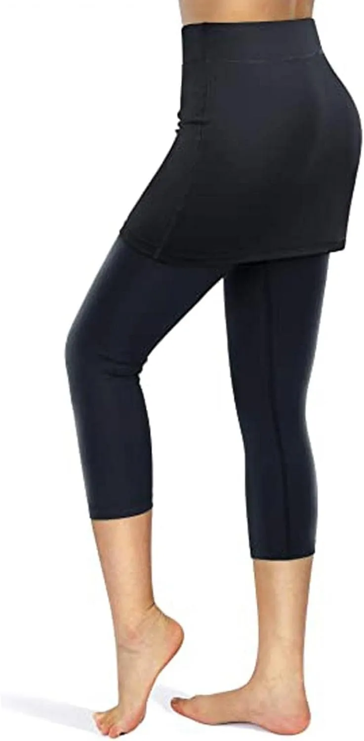 Skirted Legging for Women, Capris Legging with Skirt Workout Skirts with Pockets Yoga Pants Tennis Apparel
