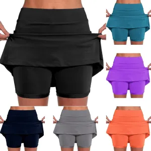 Skorts for Woman Athletic Yoga Culottes Tummy Control High Waist Shorts Running Gym Workout Skirt with Pockets