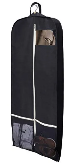 Sleeping Lamb Breathable 60" Dress Garment Bag with Zipper Shoe Pockets Trifold Hanging Clothes Storage Bags Cover for Long Dresses, Wedding Gown, Suits Black