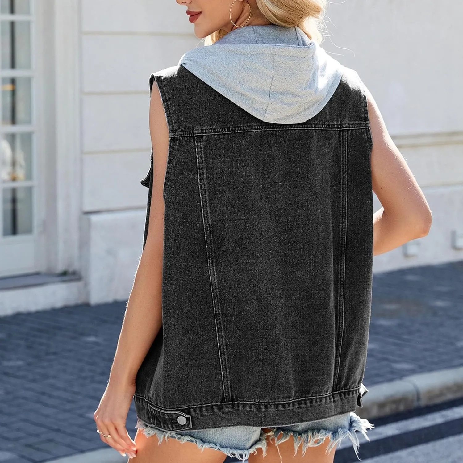 Sleeveless Denim Tank Tops for Women Lapel V-Neck T Shirts Loose Fit Basic Blouses Summer Vest 2025 Casual Camisole