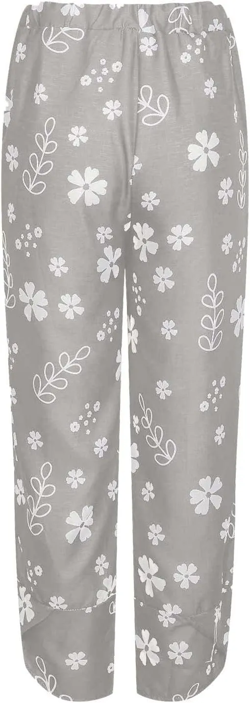 SMIDOW Capri Pants for Women Cotton Linen Wide Leg Capris Casual Summer Cropped Pants Beach Elastic Waist Baggy Crop Trousers