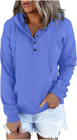 SMIDOW Womens Casual Fall Hoodies Dressy 2023 Button Down Hooded Sweatshirts Loose Comfy Pullover Tops Fashion Hoodie