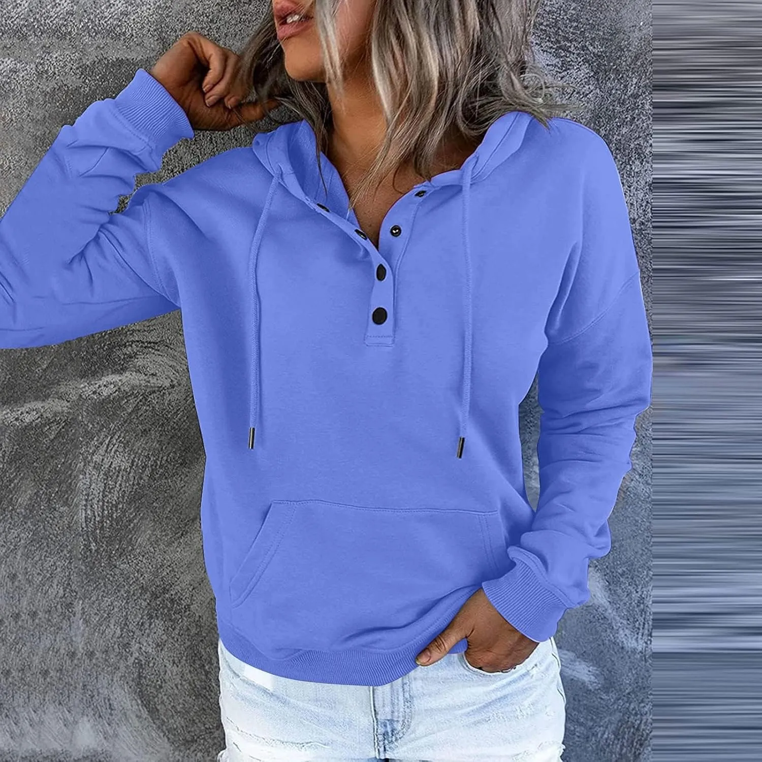 SMIDOW Womens Casual Fall Hoodies Dressy 2023 Button Down Hooded Sweatshirts Loose Comfy Pullover Tops Fashion Hoodie