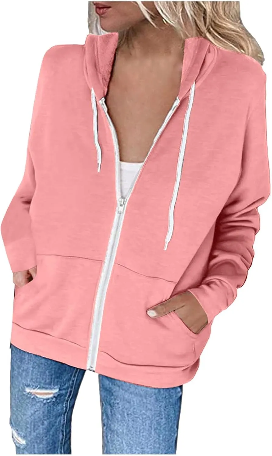 SMIDOW Womens Oversized Zip Up Hoodies Sweatshirt Fall y2k Clothes Teen Girls Casual Lightweight Drawstring Hoodie Jacket