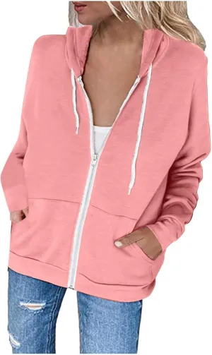 SMIDOW Womens Oversized Zip Up Hoodies Sweatshirt Fall y2k Clothes Teen Girls Casual Lightweight Drawstring Hoodie Jacket