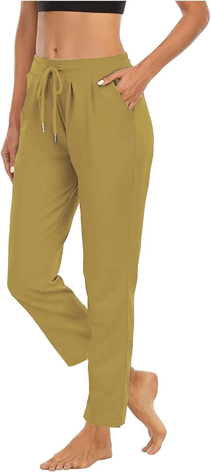 Straight Leg Pants for Women Casual Elastic Waist Drawstring Yoga Pants with Pockets Workout Running Sweatpants
