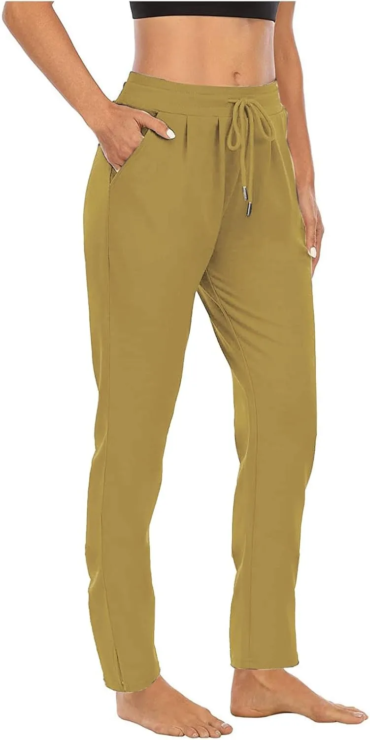 Straight Leg Pants for Women Casual Elastic Waist Drawstring Yoga Pants with Pockets Workout Running Sweatpants