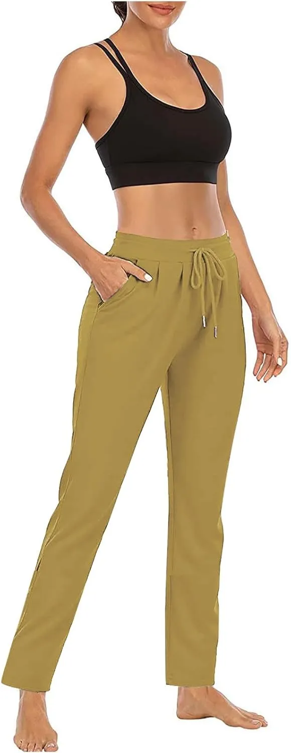Straight Leg Pants for Women Casual Elastic Waist Drawstring Yoga Pants with Pockets Workout Running Sweatpants