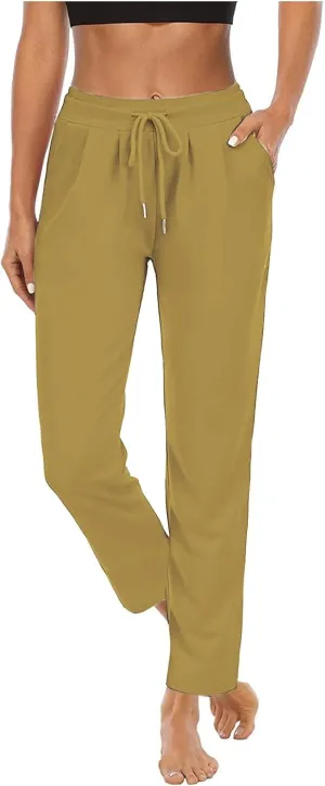 Straight Leg Pants for Women Casual Elastic Waist Drawstring Yoga Pants with Pockets Workout Running Sweatpants