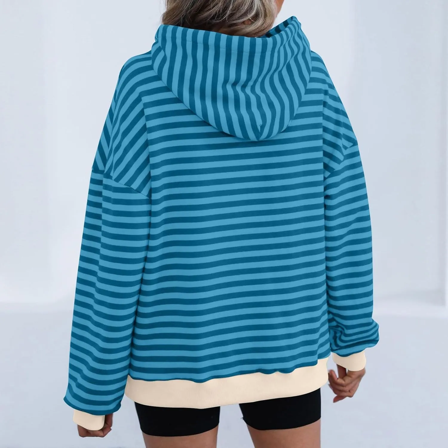 Striped Sweatshirt for Women Long Sleeve Hooded Sweatshirt Oversized Sweatshirt with Drawstring Fashion Hoodie