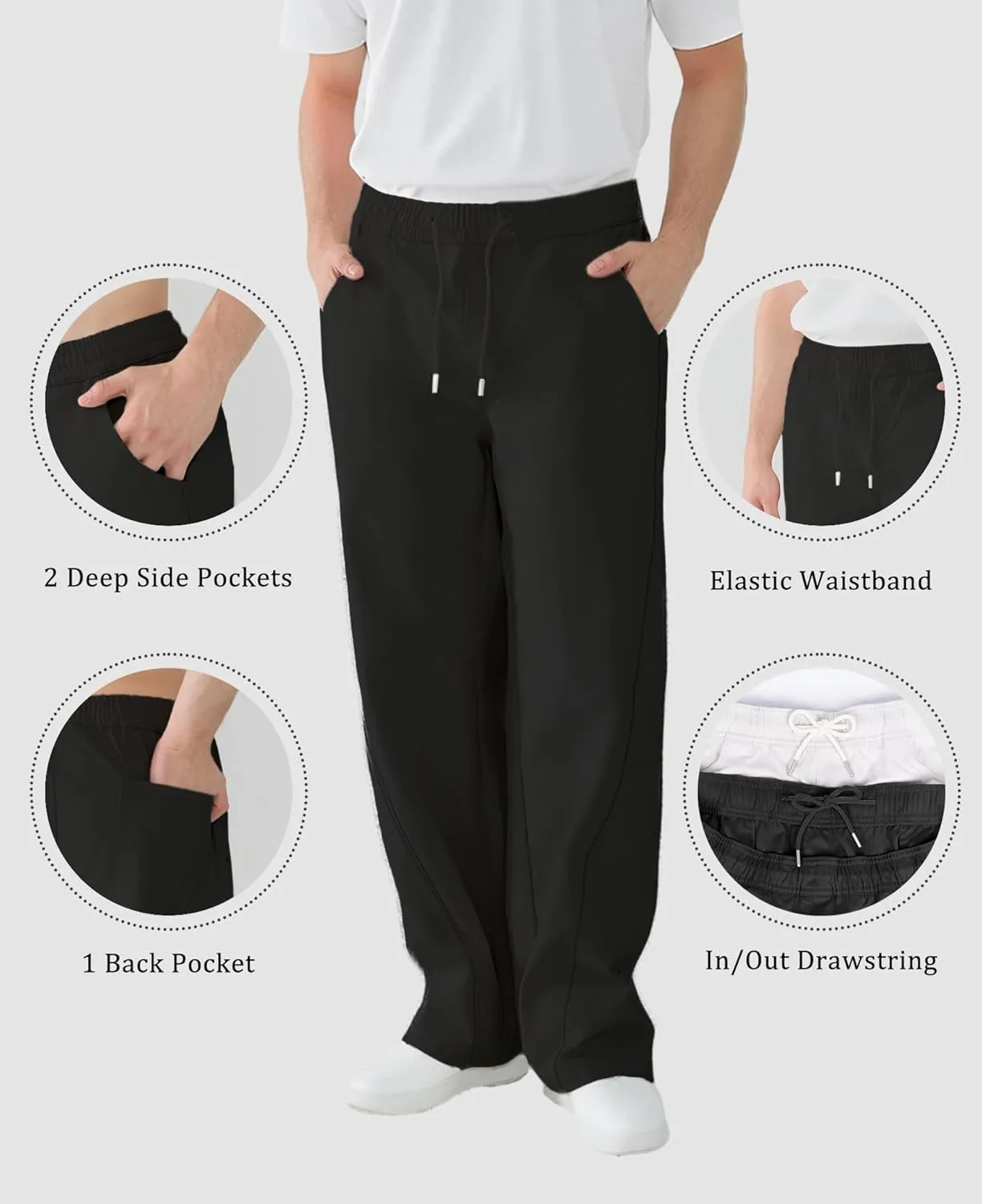 Susclude Mens Baggy Pants Wide Leg Summer Casual Pants Y2k Lightweight Elastic Waist Drawstring 2025 Trendy Pants