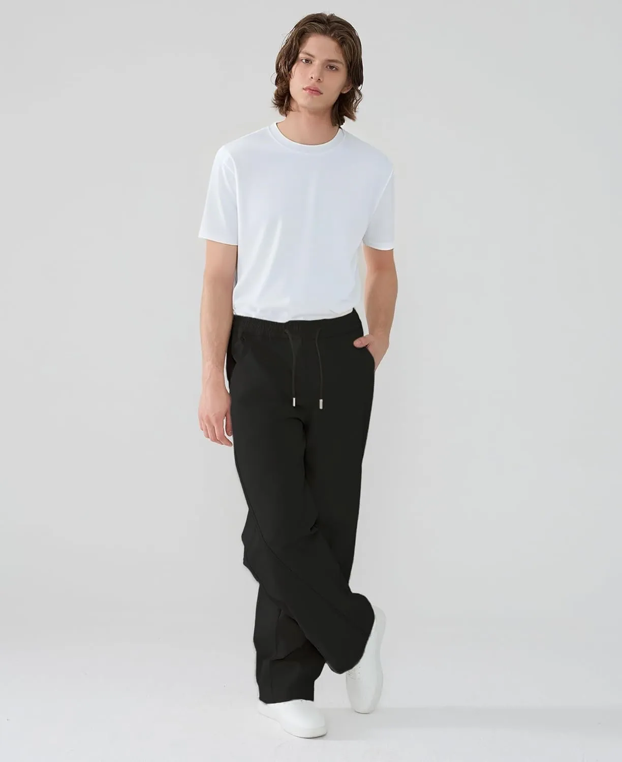 Susclude Mens Baggy Pants Wide Leg Summer Casual Pants Y2k Lightweight Elastic Waist Drawstring 2025 Trendy Pants
