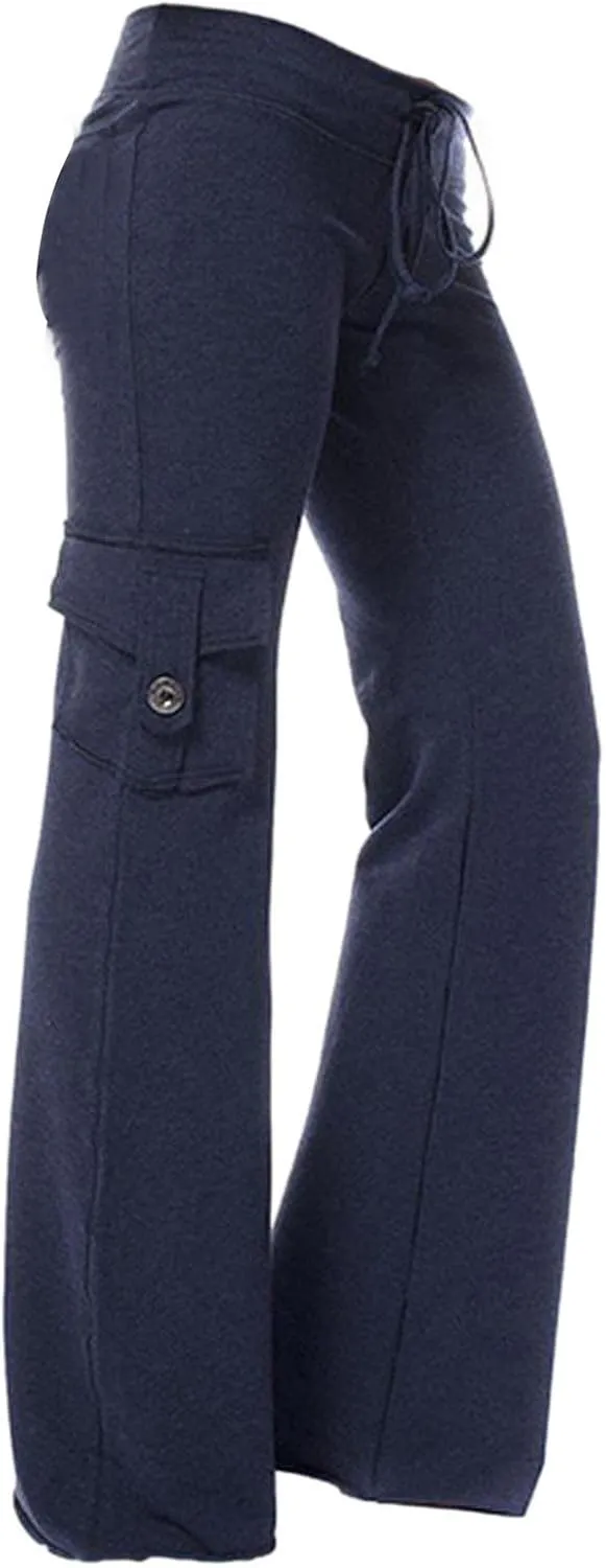 Sweatpants Women Workout Leggings Stretch High Waist Casual Cargo Pants Button Pockets Yoga Gym Loose Fit Trousers
