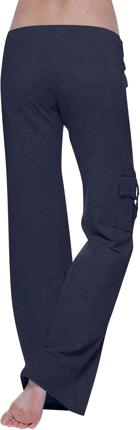 Sweatpants Women Workout Leggings Stretch High Waist Casual Cargo Pants Button Pockets Yoga Gym Loose Fit Trousers