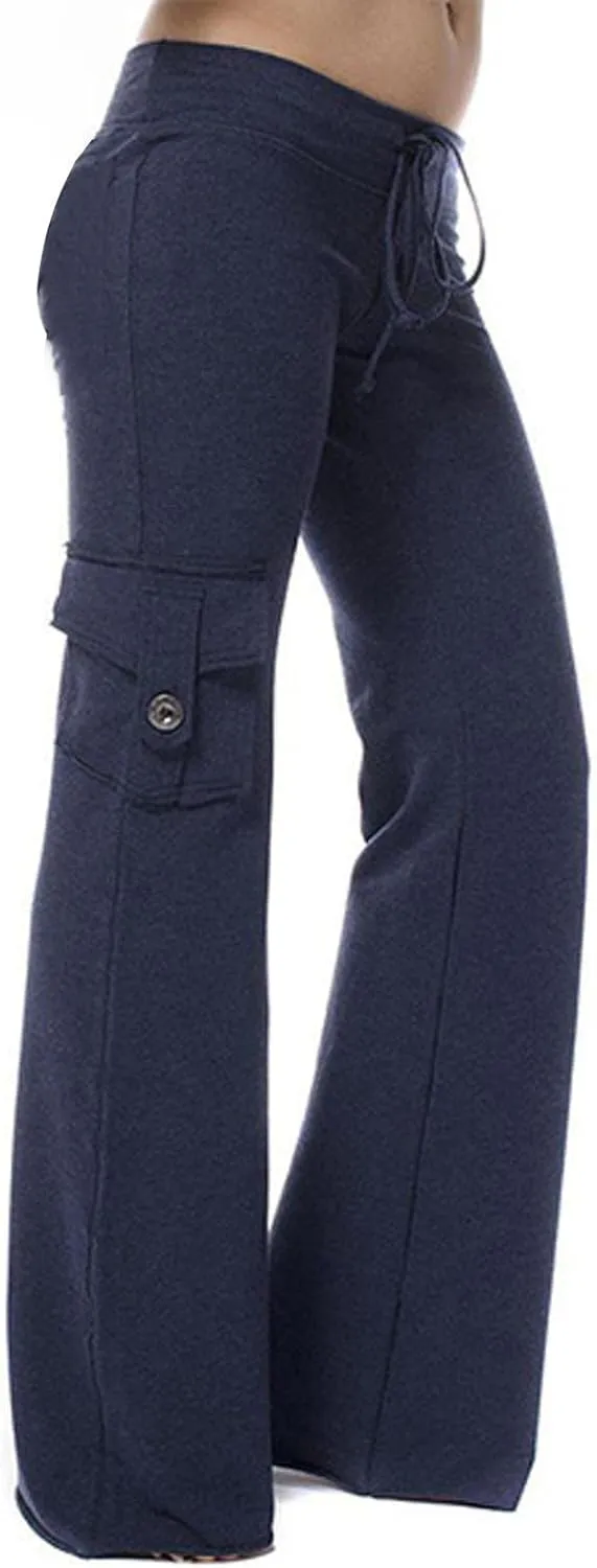 Sweatpants Women Workout Leggings Stretch High Waist Casual Cargo Pants Button Pockets Yoga Gym Loose Fit Trousers