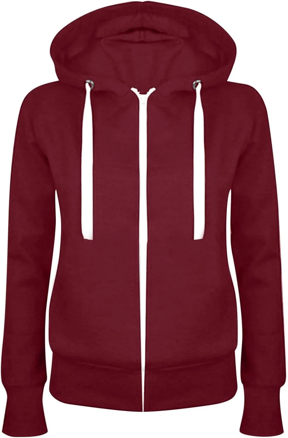 Sweatshirts for Women Lightweight Drawstring Long Sleeve Full-Zip Hooded Sweatshirt Casual Dressy Solid Sweater Coat