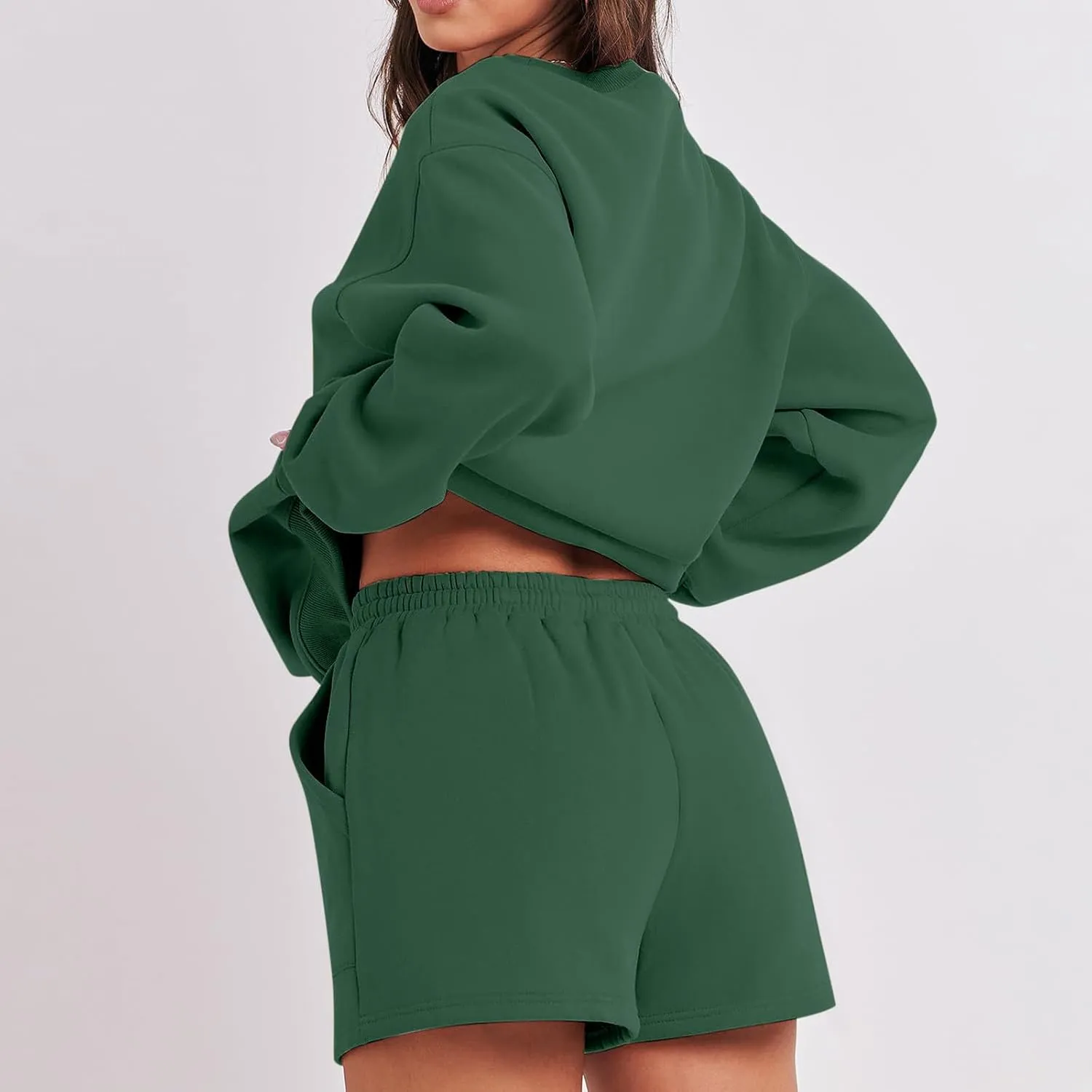 Sweatsuit For Women 2 Piece Outfits Set Oversized Long Sleeve Crewneck Sweatshirt And Lounge Shorts Matching Tracksuit