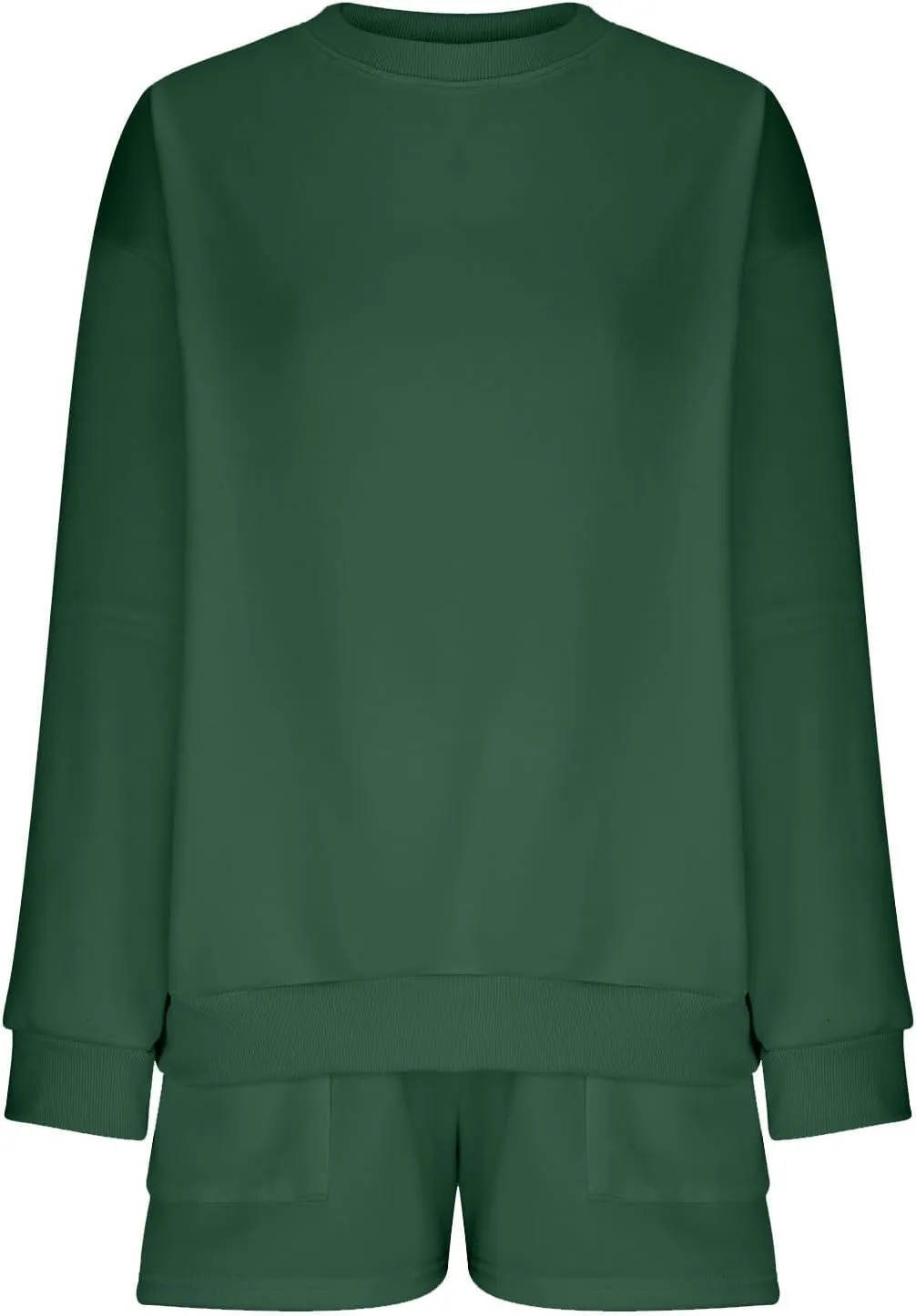 Sweatsuit For Women 2 Piece Outfits Set Oversized Long Sleeve Crewneck Sweatshirt And Lounge Shorts Matching Tracksuit