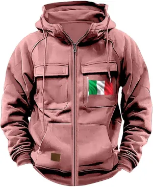 Tactical Sweatshirts Men Hoodies Full Zip Flag Graphic Workout Cargo Pullover Sport Outdoor Winter Jacket with Pockets