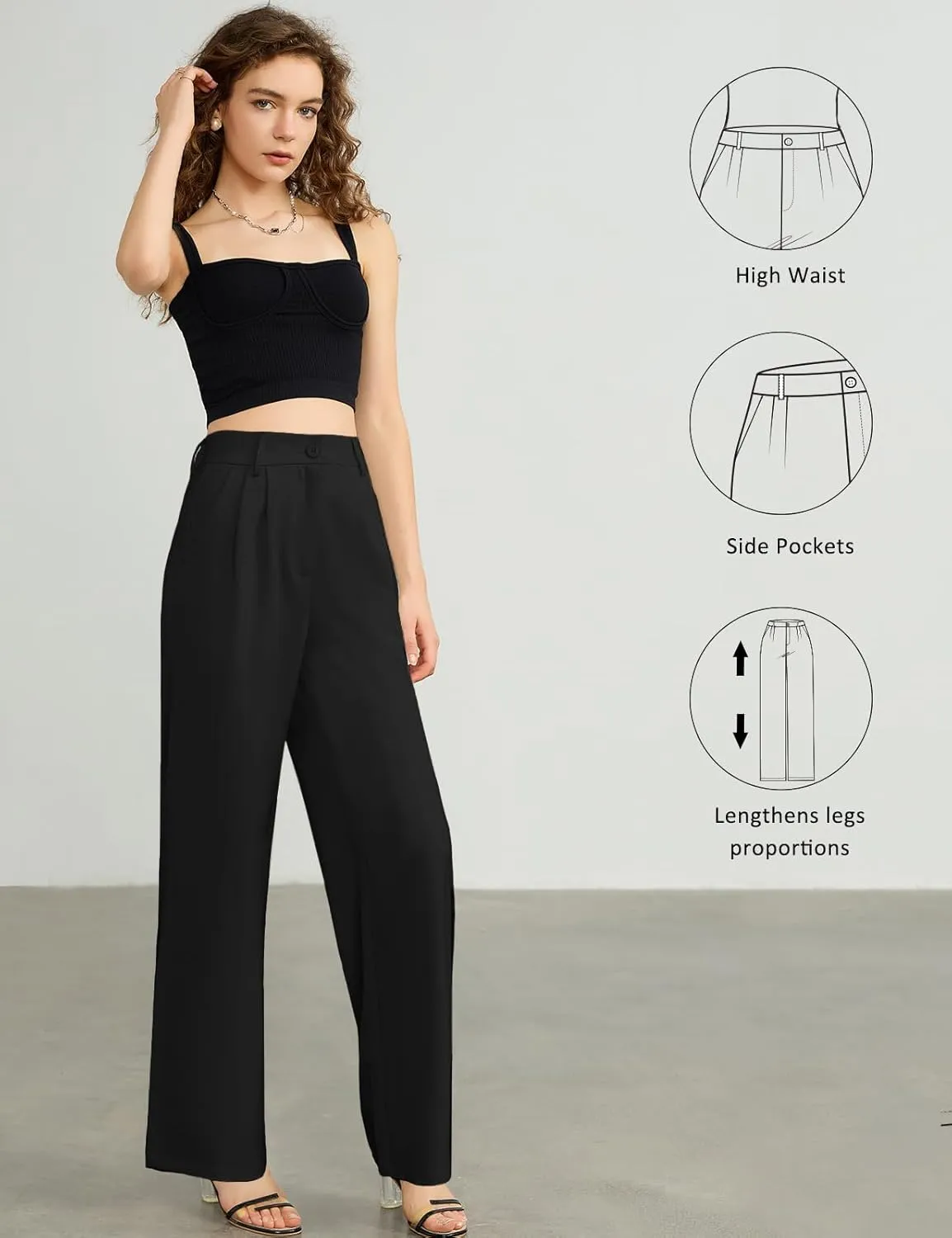 Tapata Women Wide Leg Pants High Waisted Dress Trousers Casual Elastic Pockets Business Work Slacks