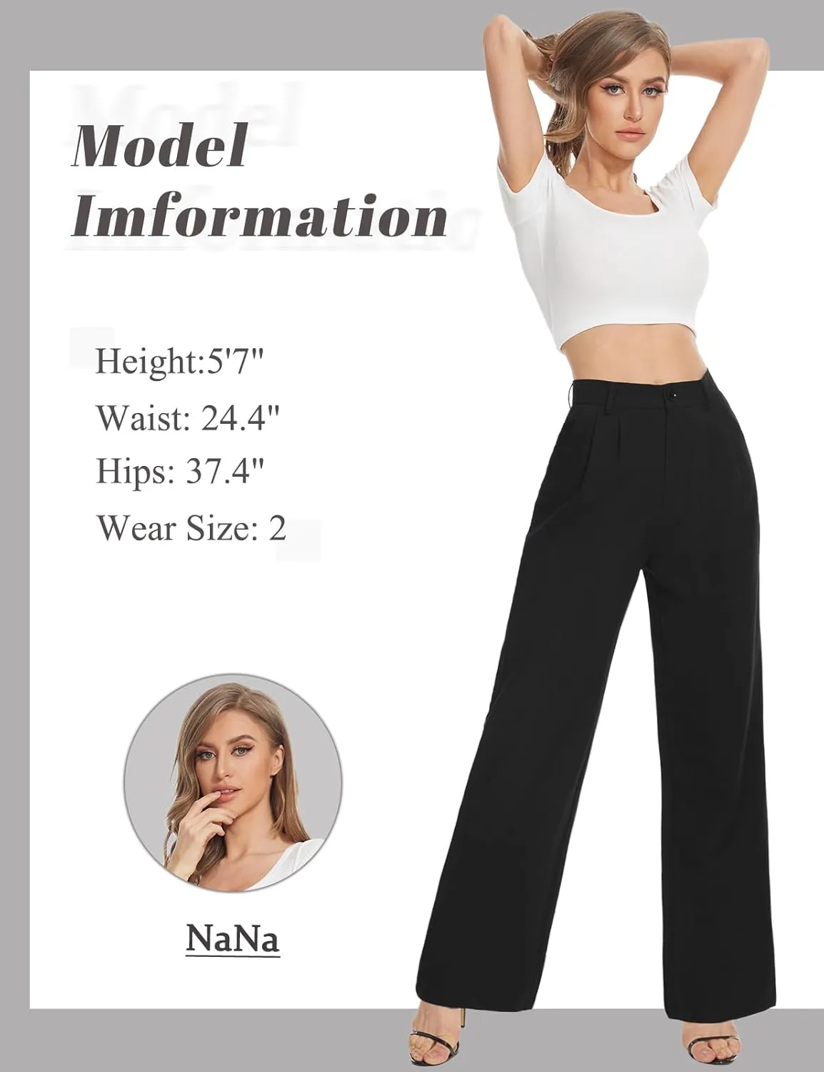 Tapata Women Wide Leg Pants High Waisted Dress Trousers Casual Elastic Pockets Business Work Slacks