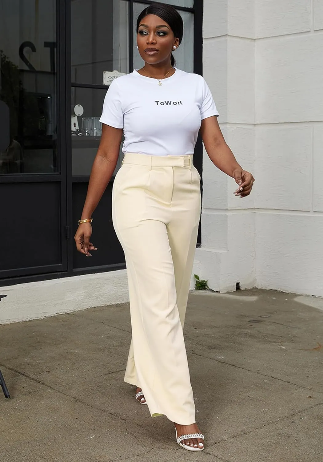 Tbahhir Women's Wide Leg Pants Business Casual High Waisted Trousers Dressy Work Pant with Pockets Office Wear
