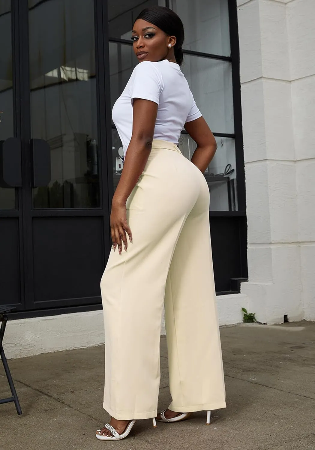 Tbahhir Women's Wide Leg Pants Business Casual High Waisted Trousers Dressy Work Pant with Pockets Office Wear