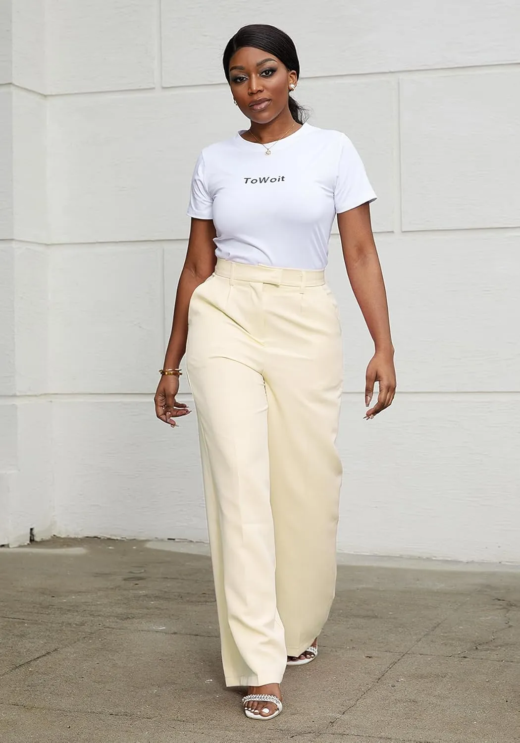 Tbahhir Women's Wide Leg Pants Business Casual High Waisted Trousers Dressy Work Pant with Pockets Office Wear