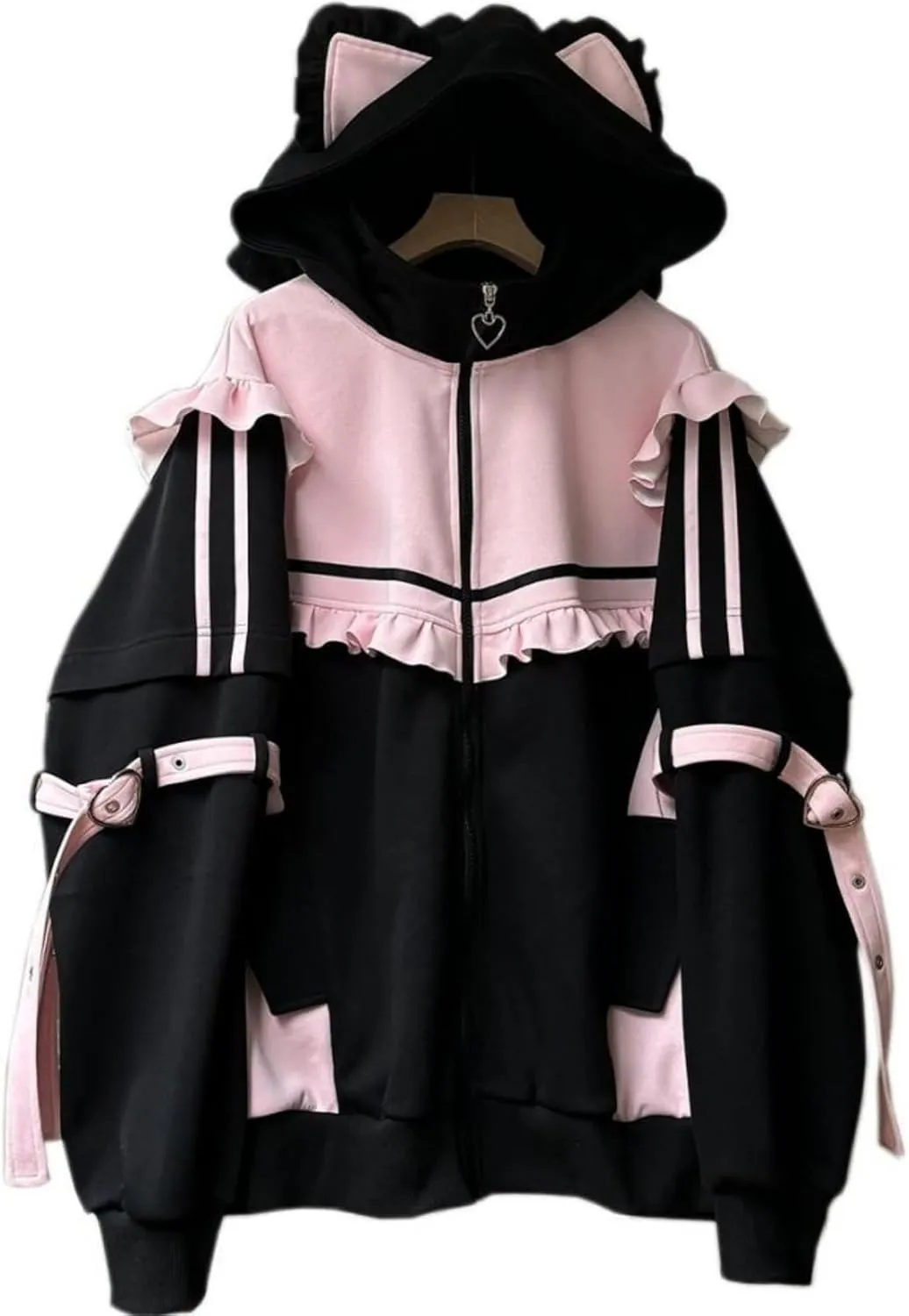 Tenshi Kawaii Hoodies Jirai Kei Fashion Cute Cat Ears Clothes Oversized Zip Up Hoodie Gothic Top