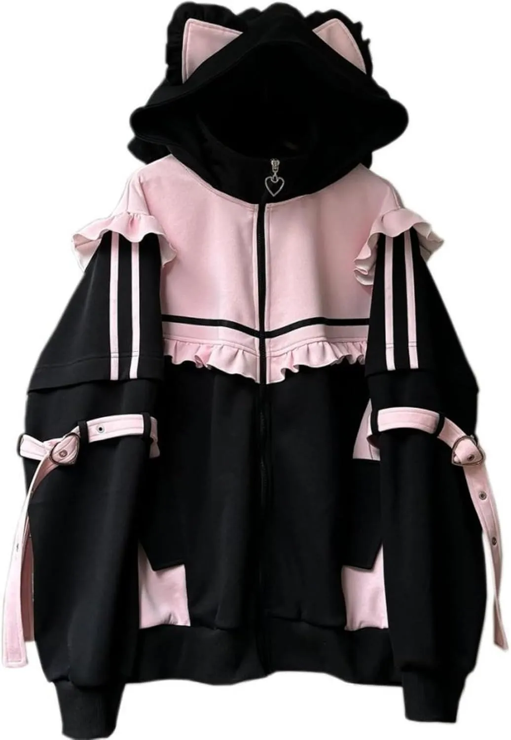 Tenshi Kawaii Hoodies Jirai Kei Fashion Cute Cat Ears Clothes Oversized Zip Up Hoodie Gothic Top