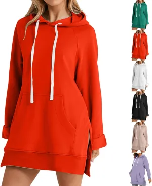 The Warmy Oversized Hoodie Dress Women,First Ones Hoodie Dress for Women,Casual Drawstring Long Sweatshirt with Pocket