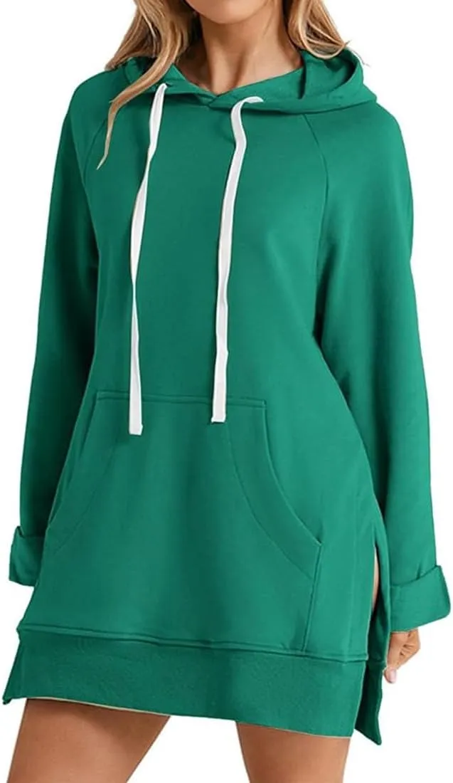 The Warmy Oversized Hoodie Dress Women,First Ones Hoodie Dress for Women,Casual Drawstring Long Sweatshirt with Pocket